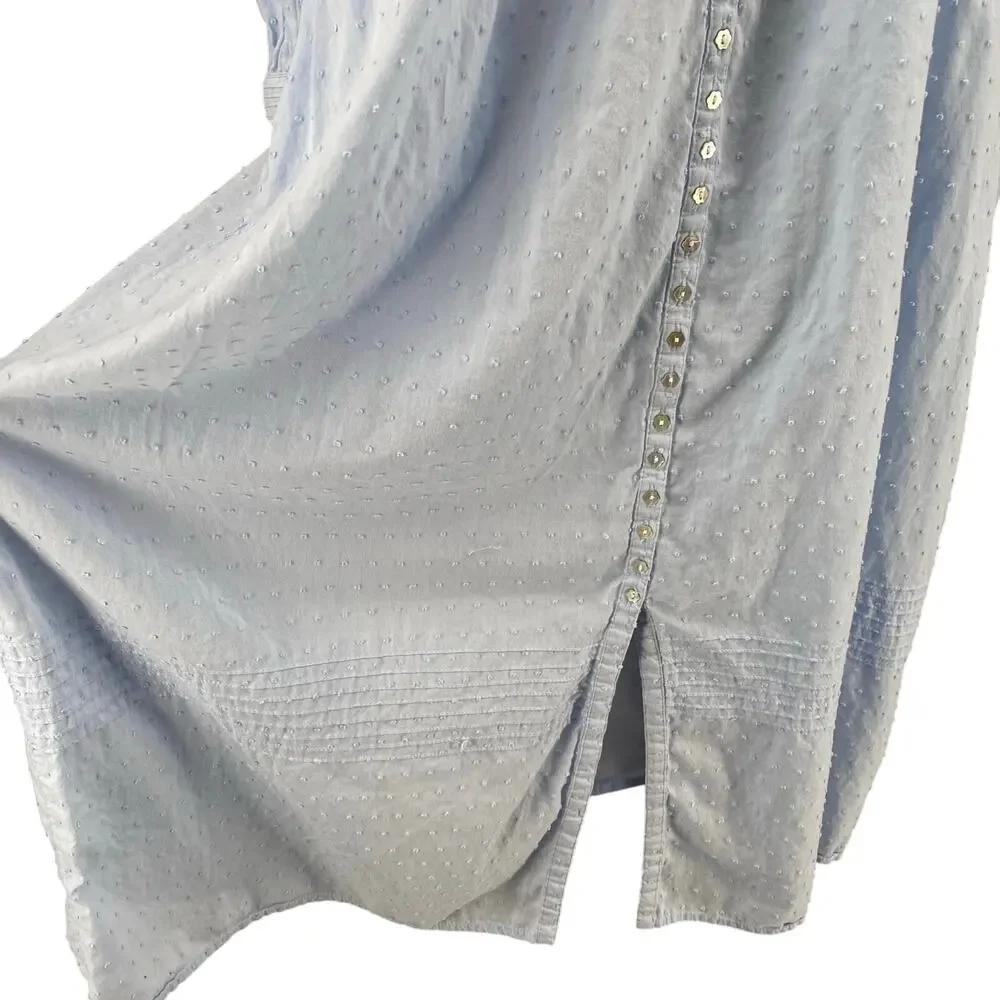 Eileen West Swiss Dot Button Down Cotton Nightgown Womens S Blue Pockets Cottage